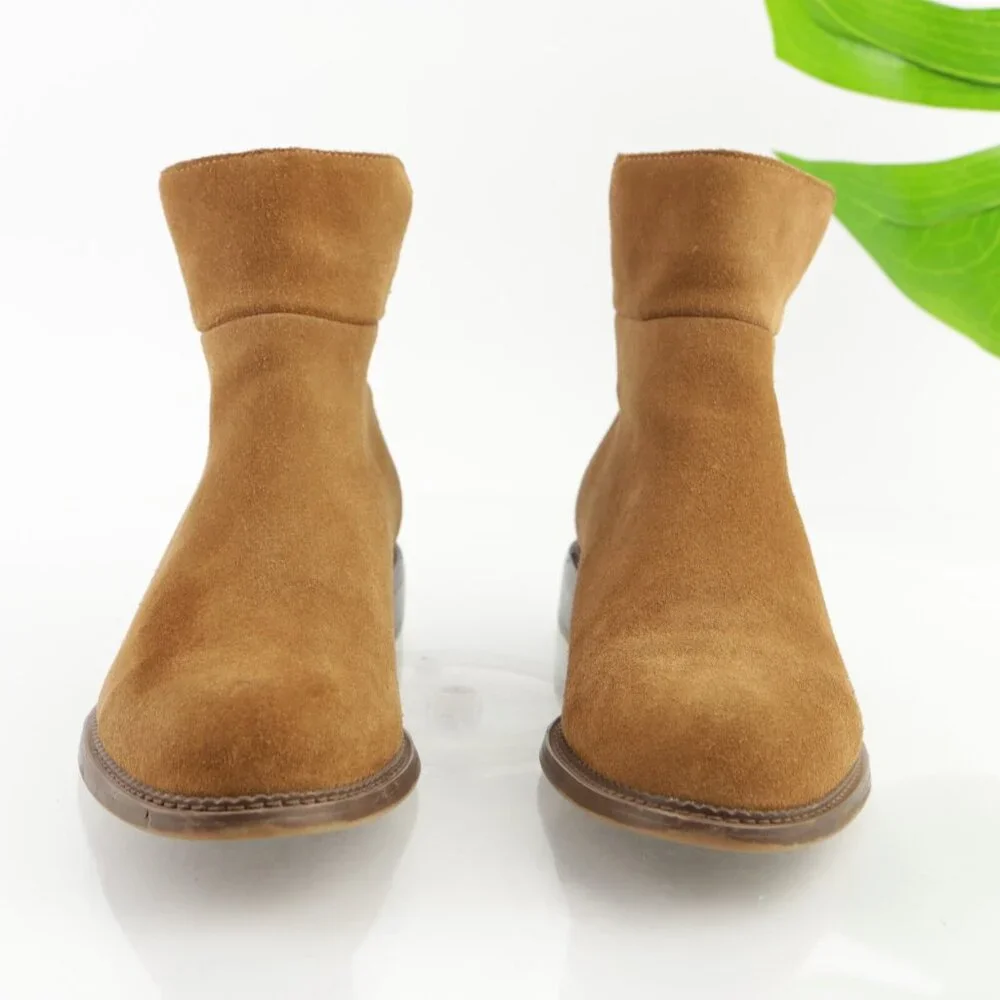 Franco Sarto Womens Hawk Boots Size‎ 10 Camel Tan Suede Booties Low Block Heel